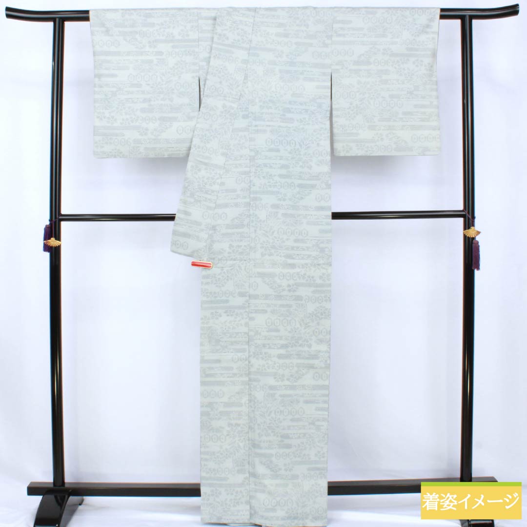 紬 正絹 Sランク 身丈165.5cm 裄丈67.5cm 魚肚白色（ぎょとはくいろ） 結城紬 真綿 100亀甲 袷 グレー系 1116004672522