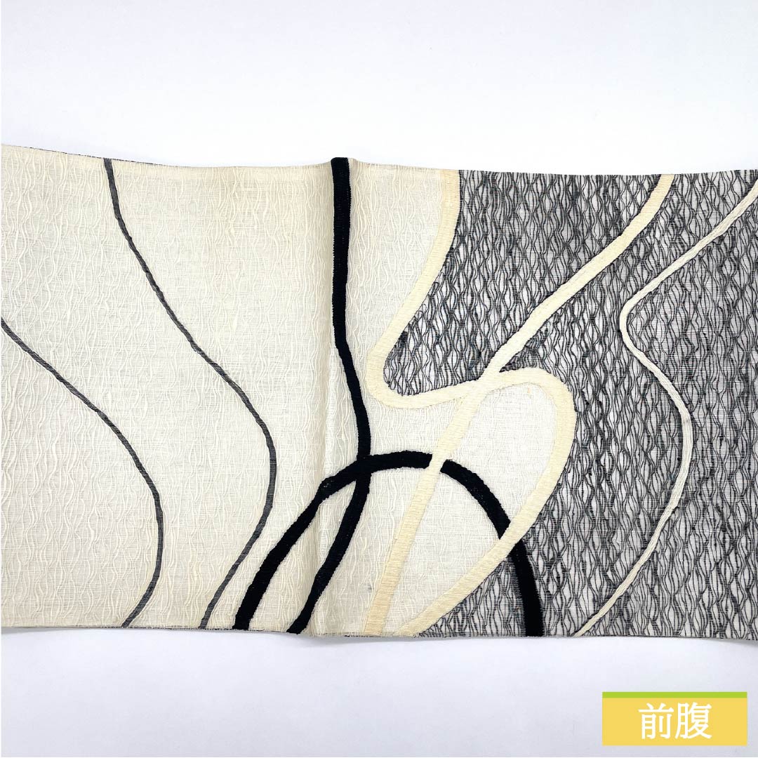 Fukuro Obi, pure silk, off-white, comb weave, abstract pattern, obi length 444cm, A rank, point pattern, casual, monotone, 1123012343327