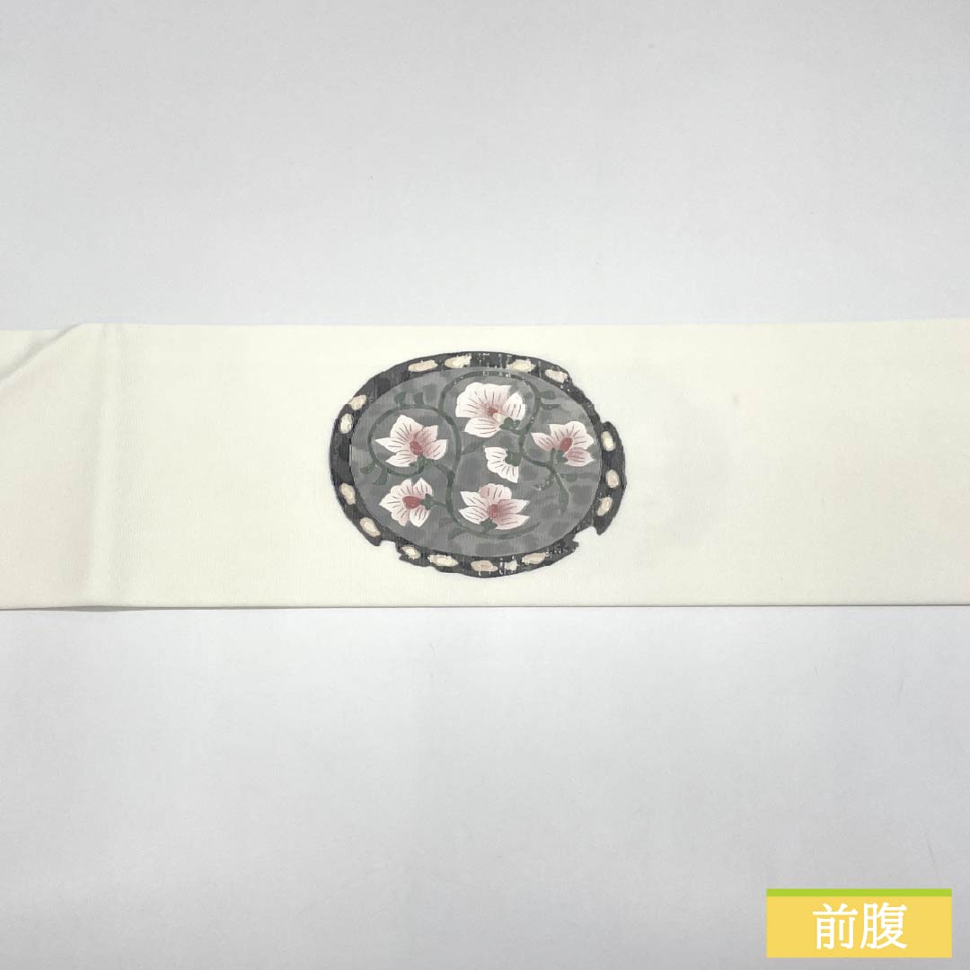 Nagoya Obi, Polyester, Grade B, Karahana Dyed Obi, Length 368cm, Pointed Pattern, Casual, White, 1124010854311, Nagoya Style