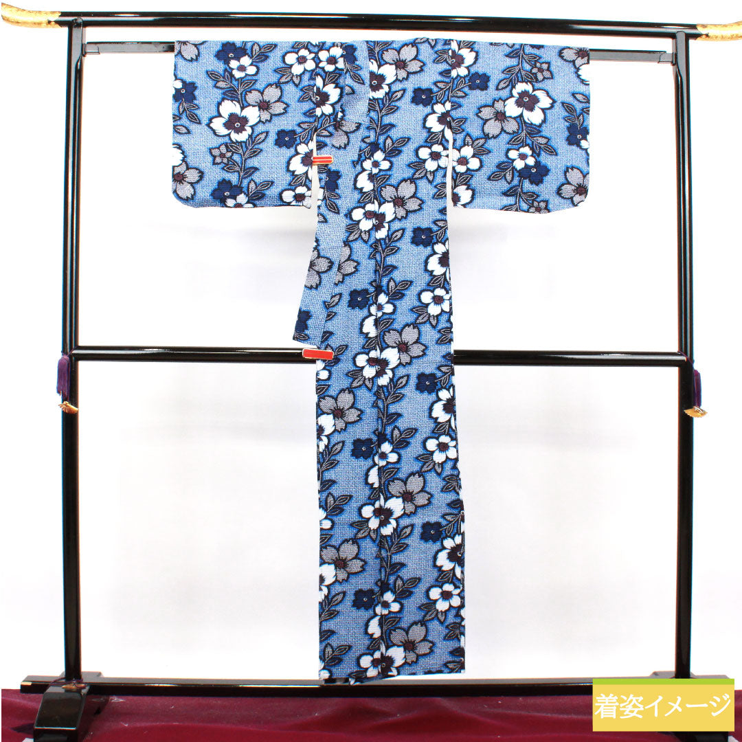 浴衣 木綿 身丈152.5cm 裄丈64cm Sランク 単衣 紺系 濃紺色（のうこんいろ） リップル 抽象花 1118004742218
