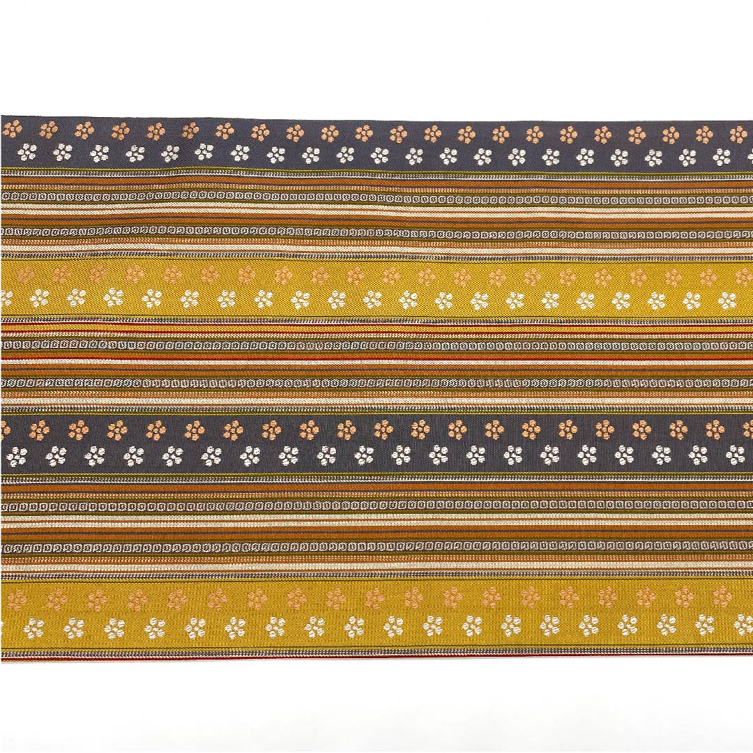Fukuro Obi, Striped, Floral Pattern, Length 442cm, Pure Silk, A Rank, Full Length, Casual, Gradient Style, 1123005973399