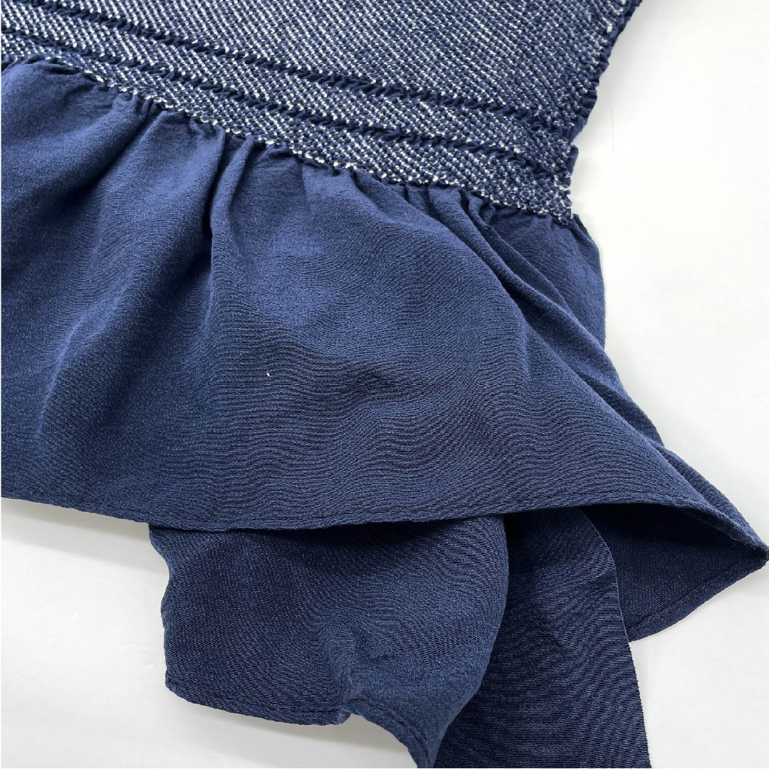 Heko obi, pure silk, iron grape color, all-shibori, obi length 364cm, width 40cm, S rank, navy blue, 1134000342918