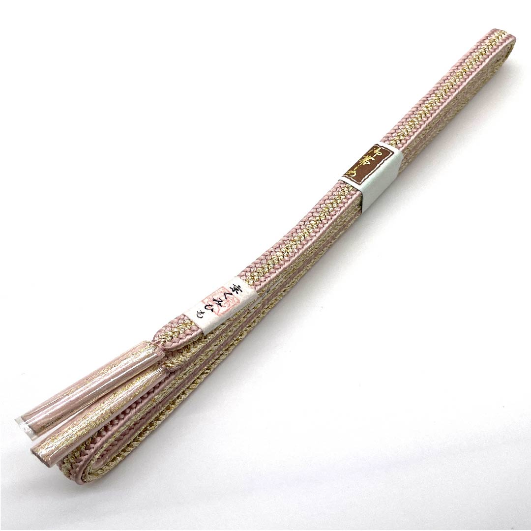 （新古品） 帯締め 正絹 四分紐 桜色（さくらいろ） 金属糸使用 京くみひも 新古品 長さ約168cm 幅約1cm セミフォーマル Sランク ピンク系 1135001532913
