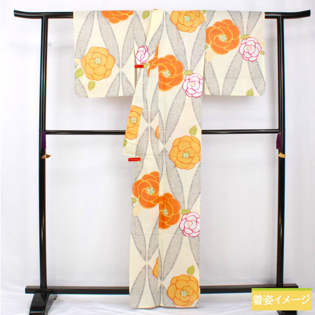 Yukata Cotton Length 165cm Sleeve length 66cm New rank Single layer Cream color Geou-iro (fang yellow) Brand new unused item Flower 1118005561515