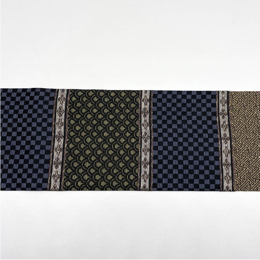 Nagoya obi, gradation, checkered pattern, Seigaiha pattern, Sayagata pattern, horizontal stripes, obi length 375.5cm, pure silk, S rank, full length, casual, gradation, 1124003192399, Nagoya style