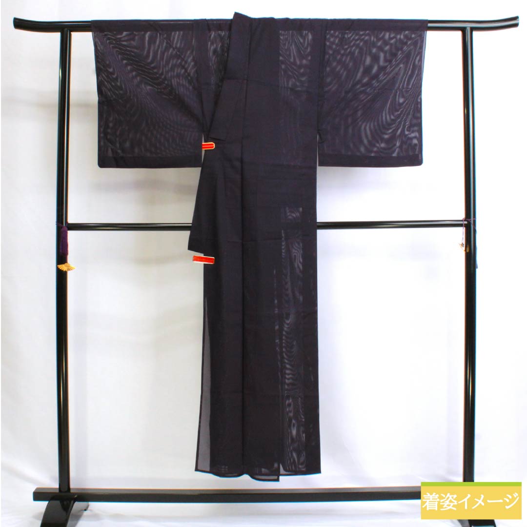 男物 ポリエステル Sランク 身丈148cm 裄丈66.5cm  深紫色（ふかきむらさきいろ） 洗える着物 絽 紫系 1119000982420