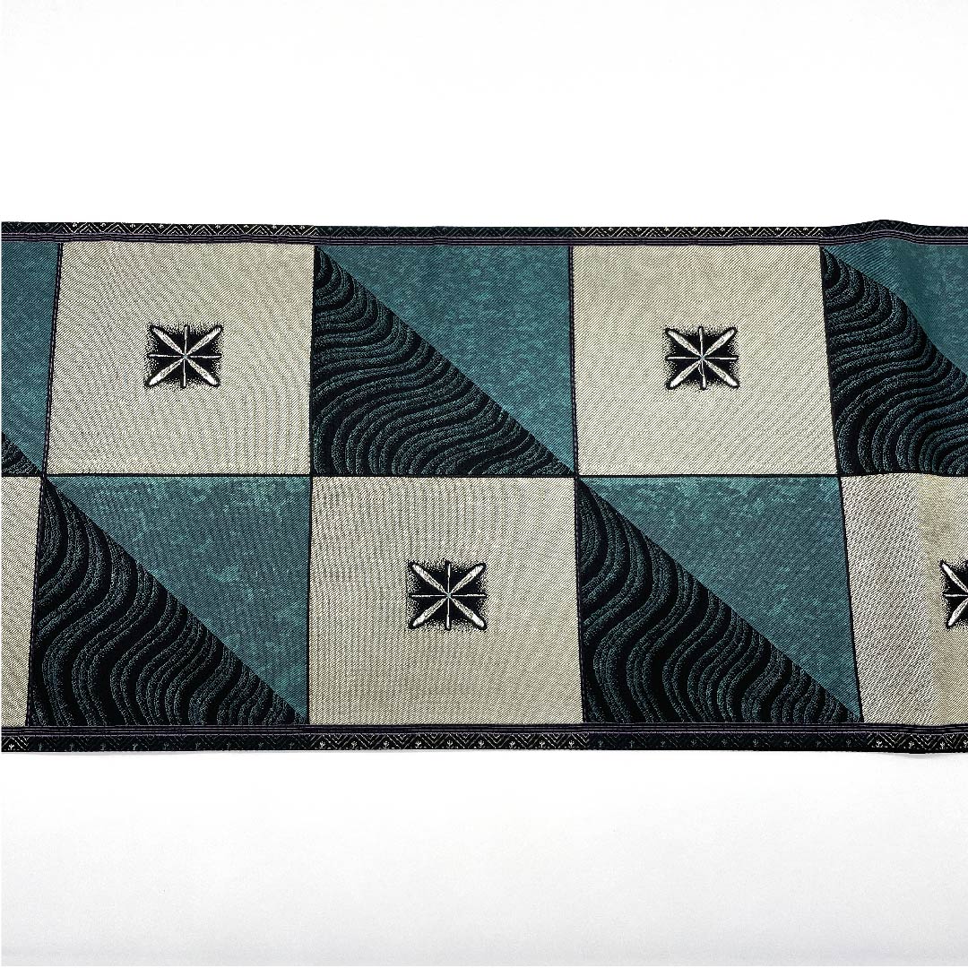 Fukuro Obi Deep Indigo Checkered Pattern Star Wave Length 427cm Pure Silk A Rank Six-way Semi-formal Green 1123009003319