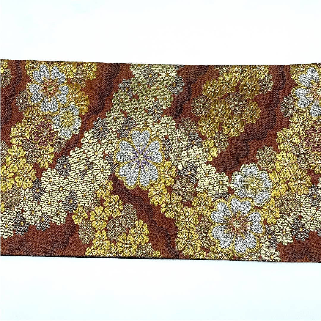 袋帯 雀色（すずめいろ） 小花 帯丈427cm 正絹 Sランク 六通 フォーマル 茶系 1123008382314