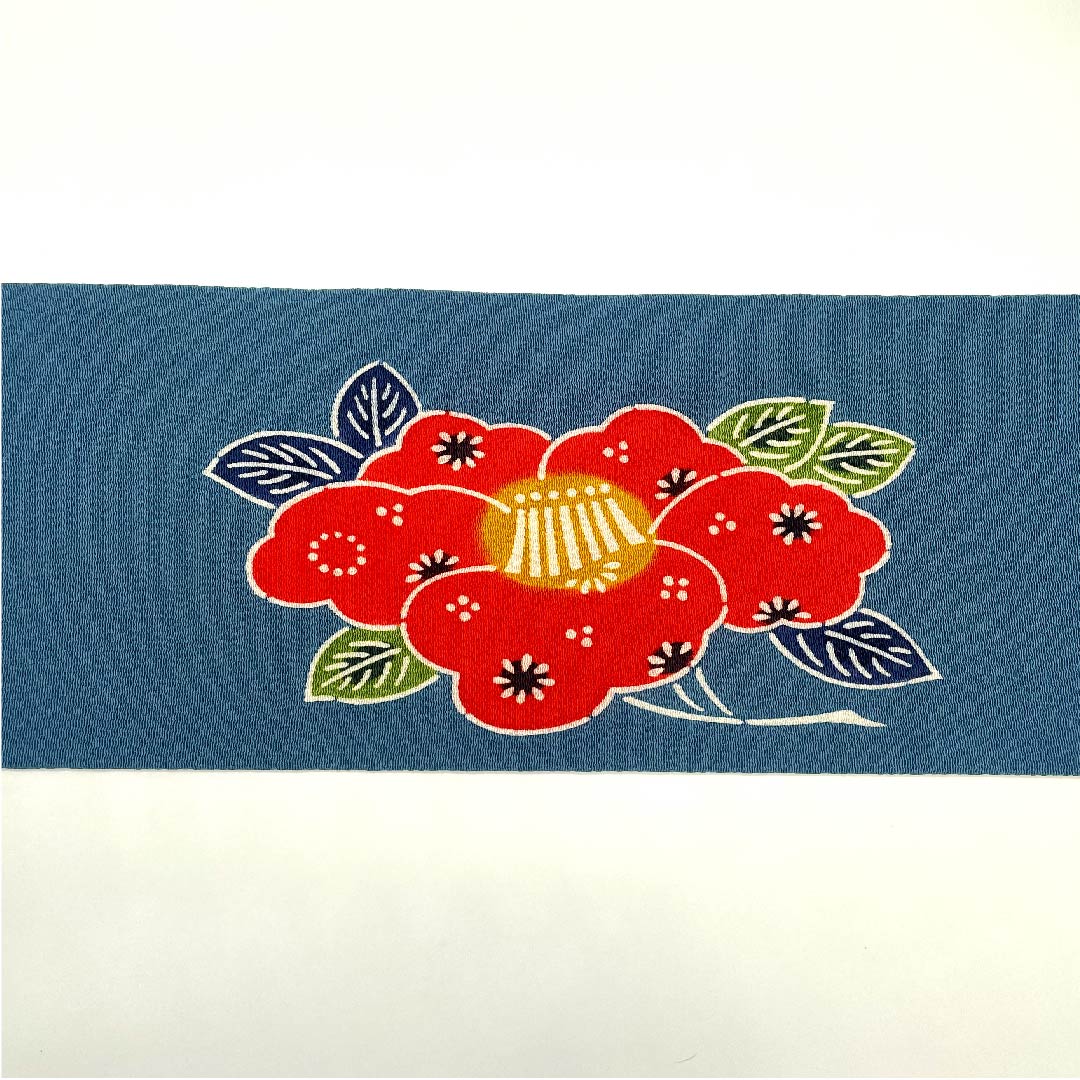 名古屋帯 納戸色 京紅型 栗山工房 椿 帯丈362cm 正絹 Sランク ポイント柄 カジュアル 青系 1124005272317  名古屋仕立て