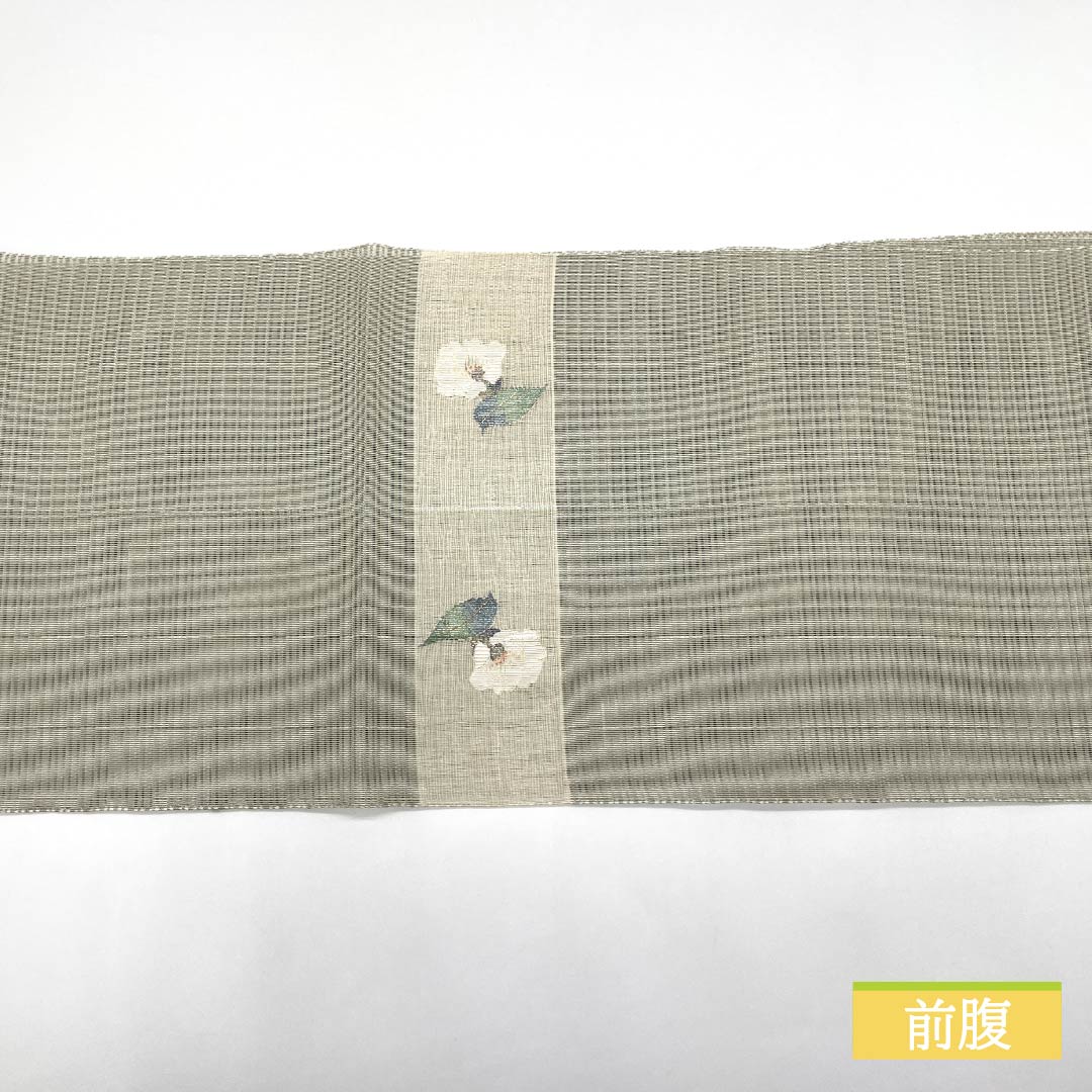 Nagoya Obi, Pure Silk, Rikyu Nezumi-iro (Gray), Summer Obi, Sukui Weave, Single Flower Vase, Length 367cm, S Rank, Point Pattern, Semi-Formal, Gray, 1124008672322, Pine Needle Pattern