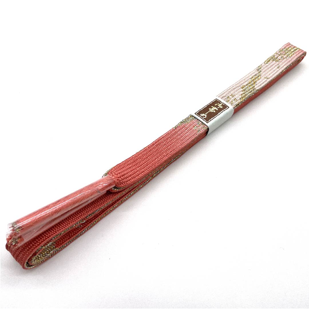 (New old stock) Obijime (belt sash) made of pure silk, quarter-length string, plum-colored (koubaiiro), with metal thread, new old stock, length approx. 162cm, width approx. 1.5cm, semi-formal, S rank, pink, 1135001852913