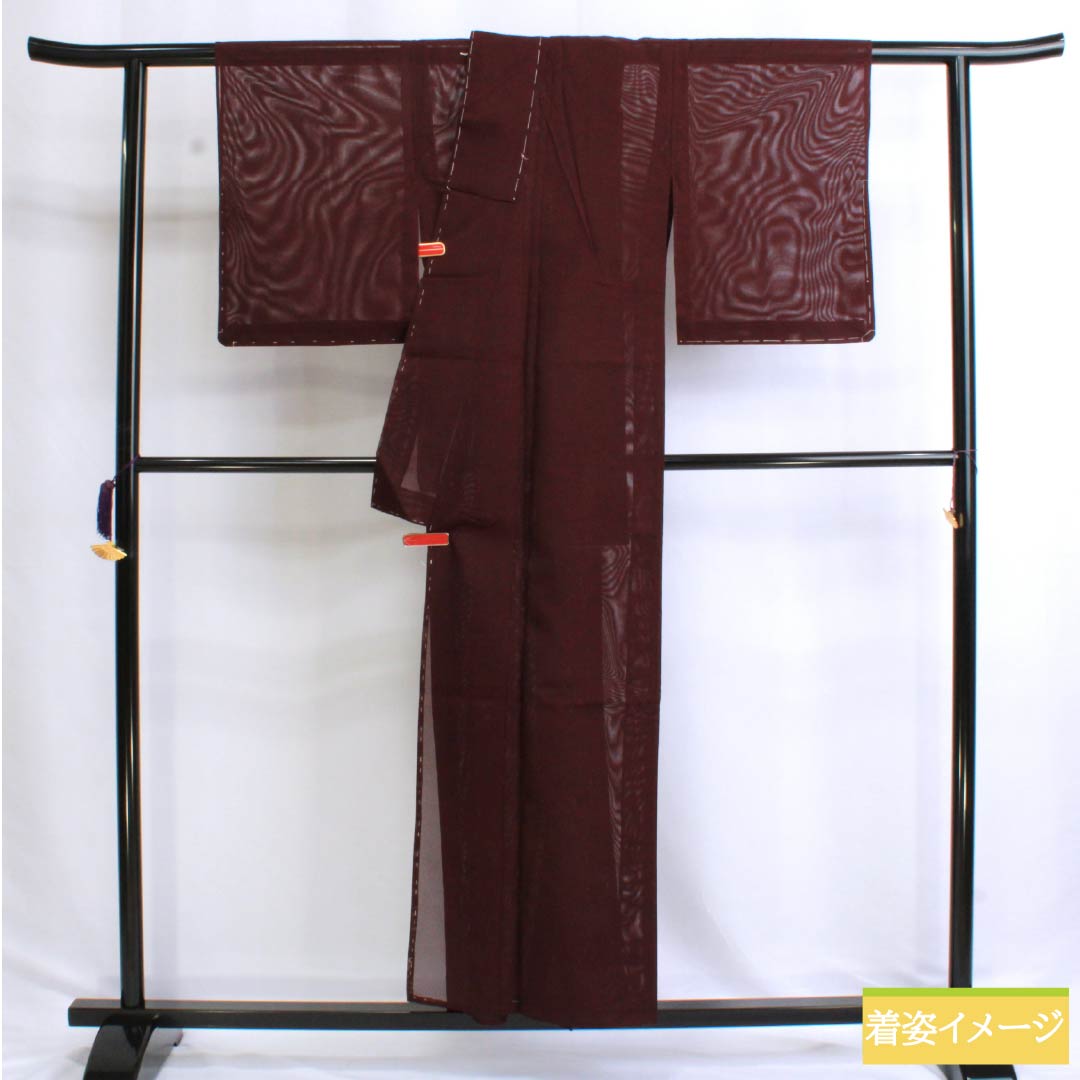 夏物 ポリエステル 色無地 Aランク 身丈155.5cm 裄丈62.5cm 木蘭色（もくらんじき） しつけ糸付き 洗える着物 絽 紫系 1132003143320