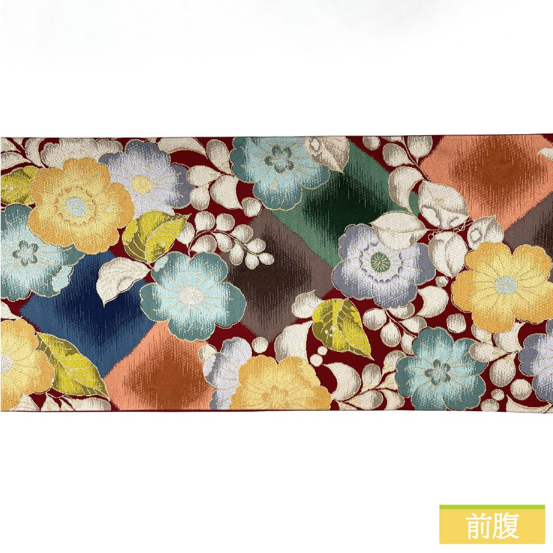 A fukuro obi (sash) made of pure silk, deep scarlet, for long-sleeved kimono, Shirayaen Oba, floral pattern, for tomesode, obi length 426cm, A rank, six-pass, formal, vermilion, 1123013873316
