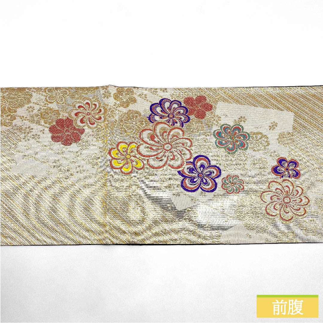 Fukuro Obi, Pure Silk, Gold, Twisted Plum and Cherry Blossom, Length 450cm, A Rank, Six-way, Formal, Gold, 1123011483421