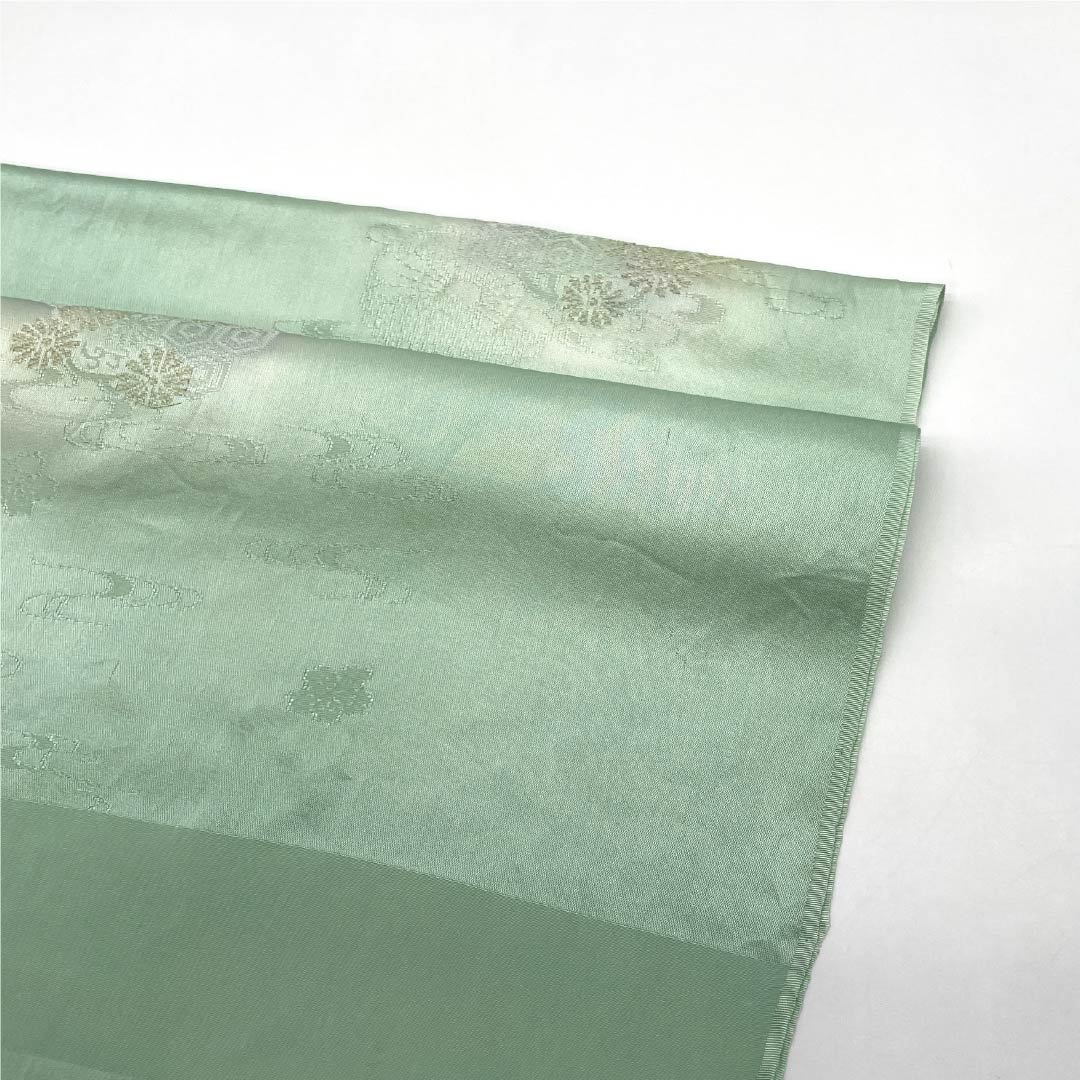 帯揚げ 正絹 Aランク セミフォーマル 薄緑色（うすみどりいろ） 桜 流水 亀甲 長さ約180cm 幅約30.5cm 緑系 1136002443919