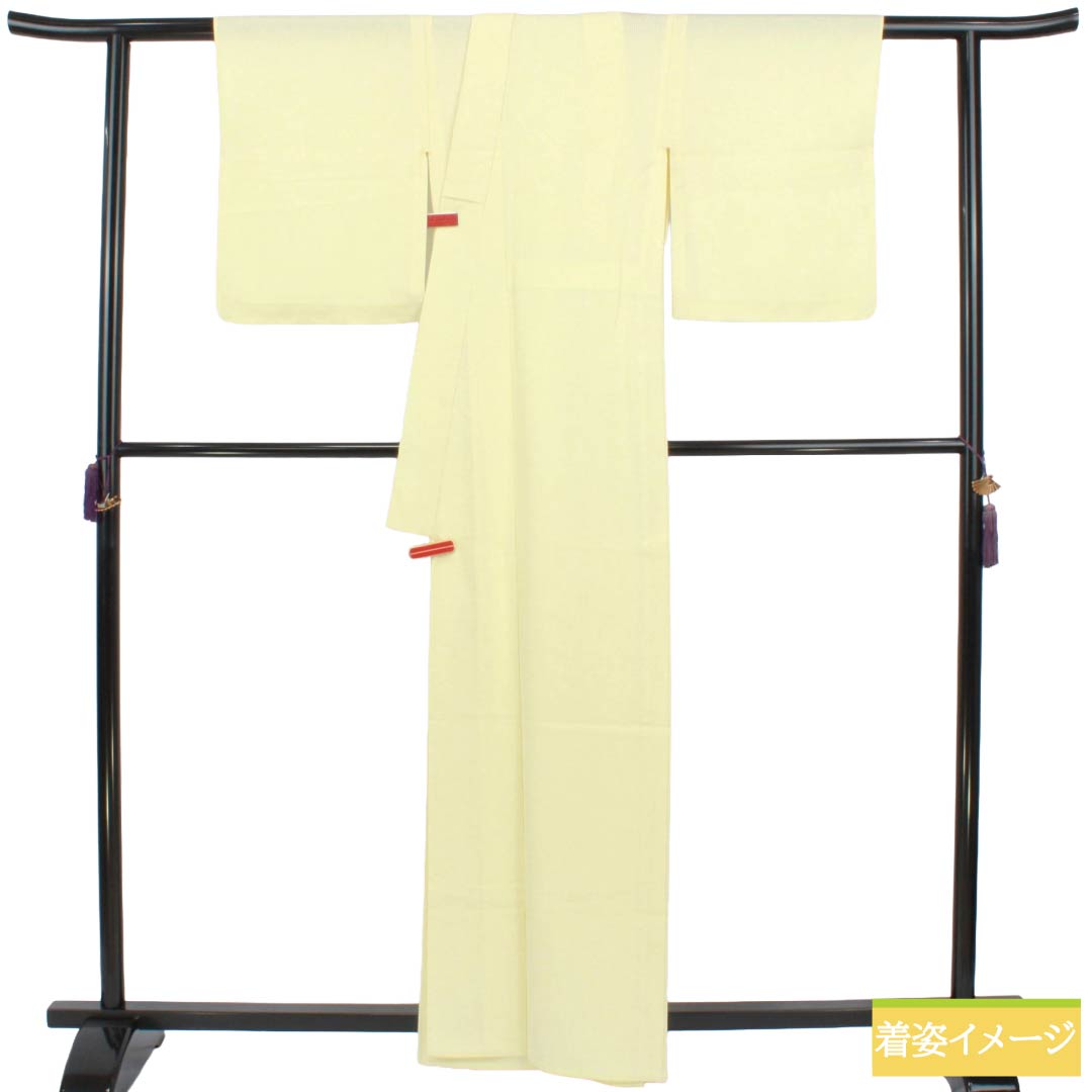 夏物 正絹 色無地 Sランク 身丈162cm 裄丈64.5cm 淡黄蘗色（うすきはだいろ） 竪絽 素無地 一つ紋 絽 黄系 1132003322423
