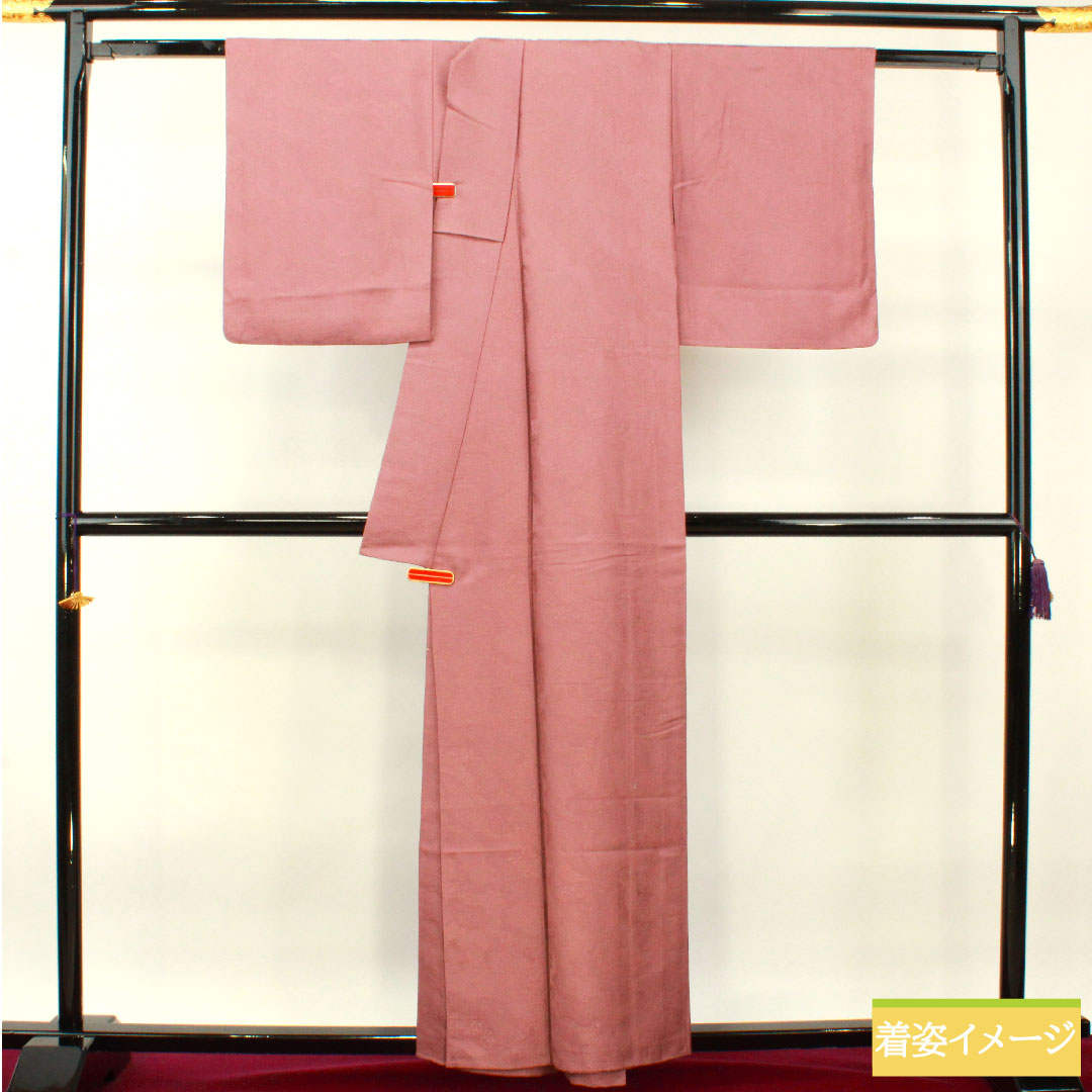 色無地 正絹 身丈157.5cm 裄丈64cm 帯紅色（たいこうしょく） 道長取り 梅鉢 袷 Sランク 紫系 1114001422320