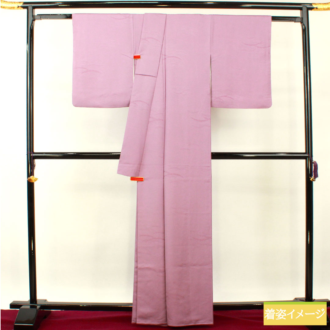 Plain color, polyester, length 163.5cm, sleeve length 64.5cm, half-colored, washable kimono, dew grass, lined, S rank, purple, 1114001212420