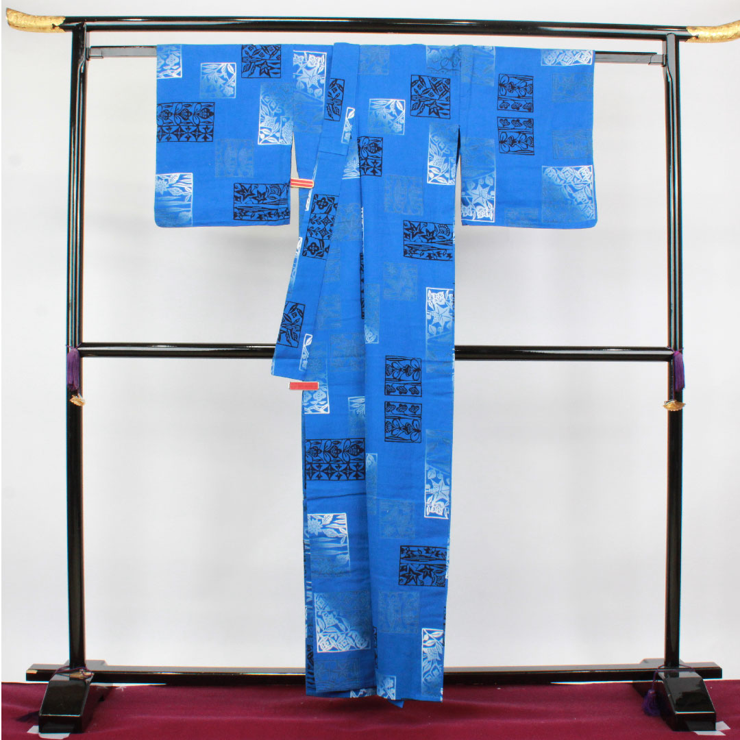 Yukata, blue, abstract pattern, cotton, S rank, single layer, length 159cm, sleeve length 66.5cm, blue, 1118002422317