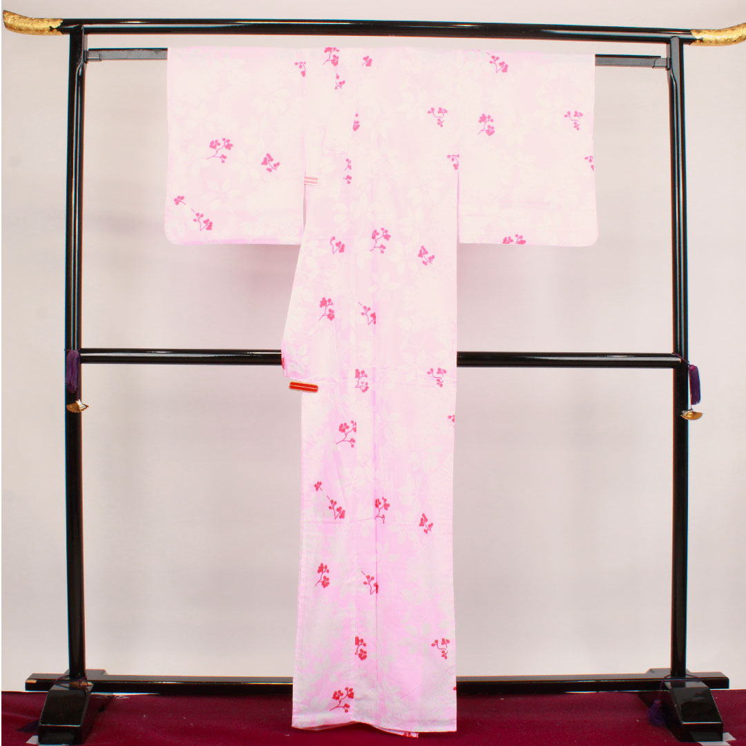浴衣 唐棣色 草花模様 木綿 Sランク 単衣 身丈164cm 裄丈67.5cm ピンク系 1118002622413