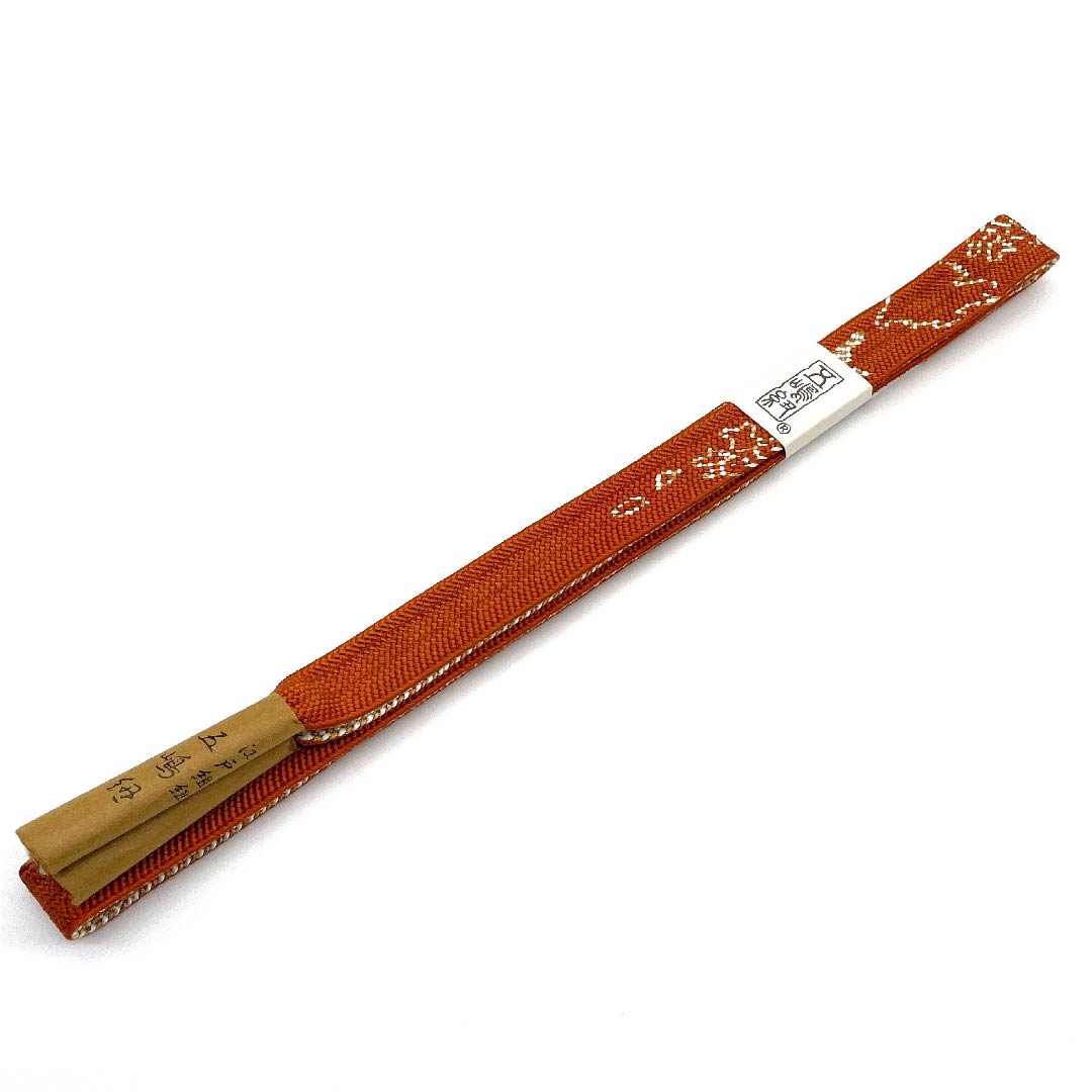 (New old stock) Obi-jime (belt fastener) made of pure silk, quarter-length cord, ochre, Goshima cord, Edo braid, new old stock, length approx. 168cm, width approx. 1.5cm, semi-formal, rank S, orange, 1135000832926