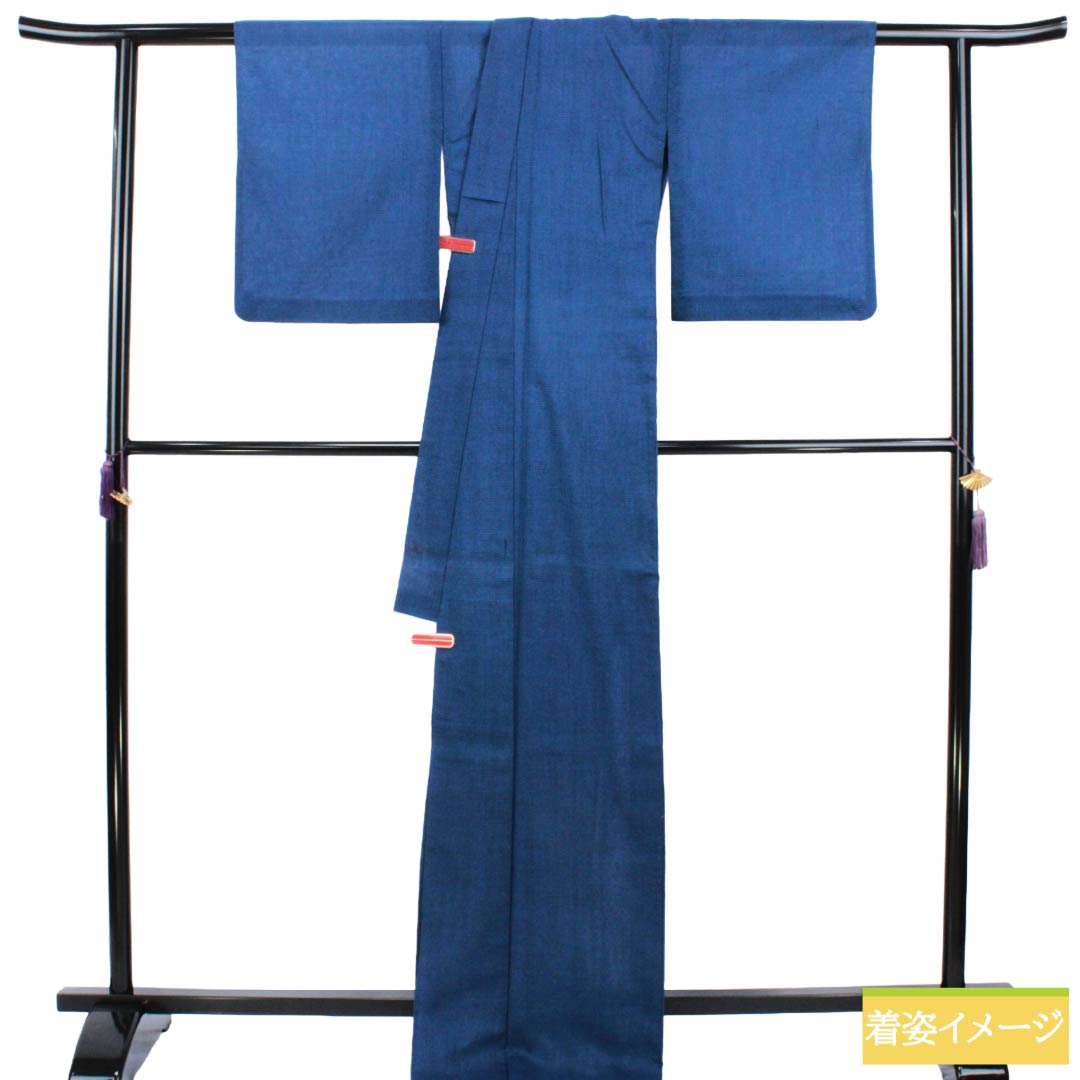 夏物 正絹 紬 Sランク 身丈170cm 裄丈63.5cm 韓藍色（からあいいろ） 紗 青系 1132003812617