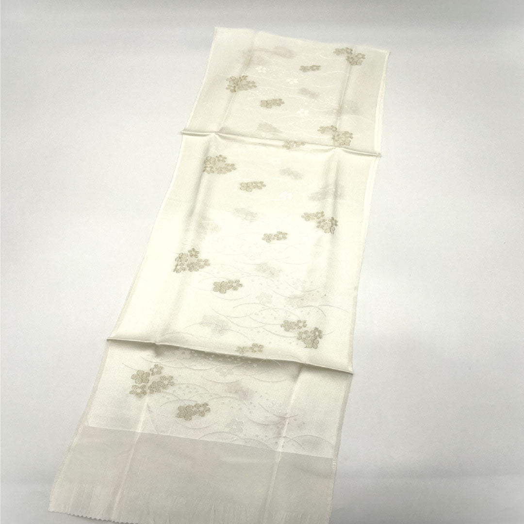 (Like new) Pure silk obijime and obiage set, Grade A, for weddings and receptions, includes fan, approximately 158cm long and 1.5cm wide, white, for formal kimono. Product number: 1141000033311