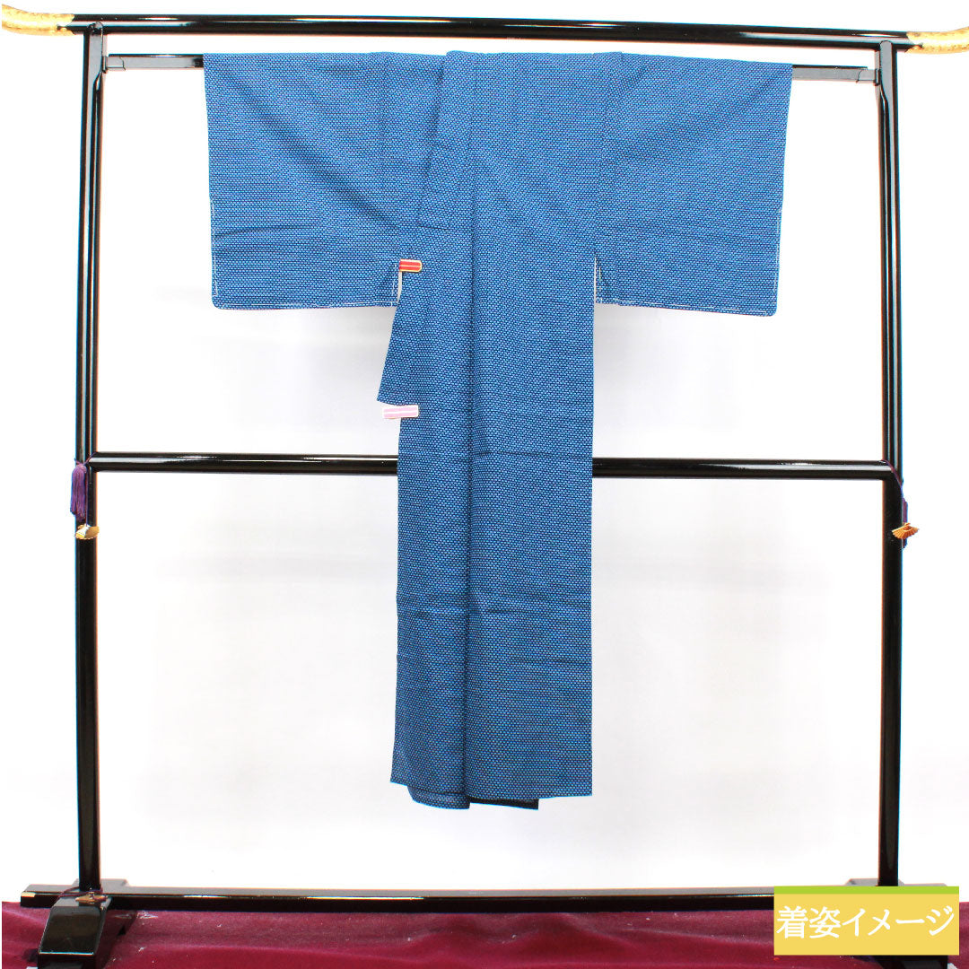 メンズ浴衣 木綿 身丈136.5cm 裄丈65.5cm Sランク 単衣 青系 縹色（はなだいろ） 幾何学模様 1118004992317