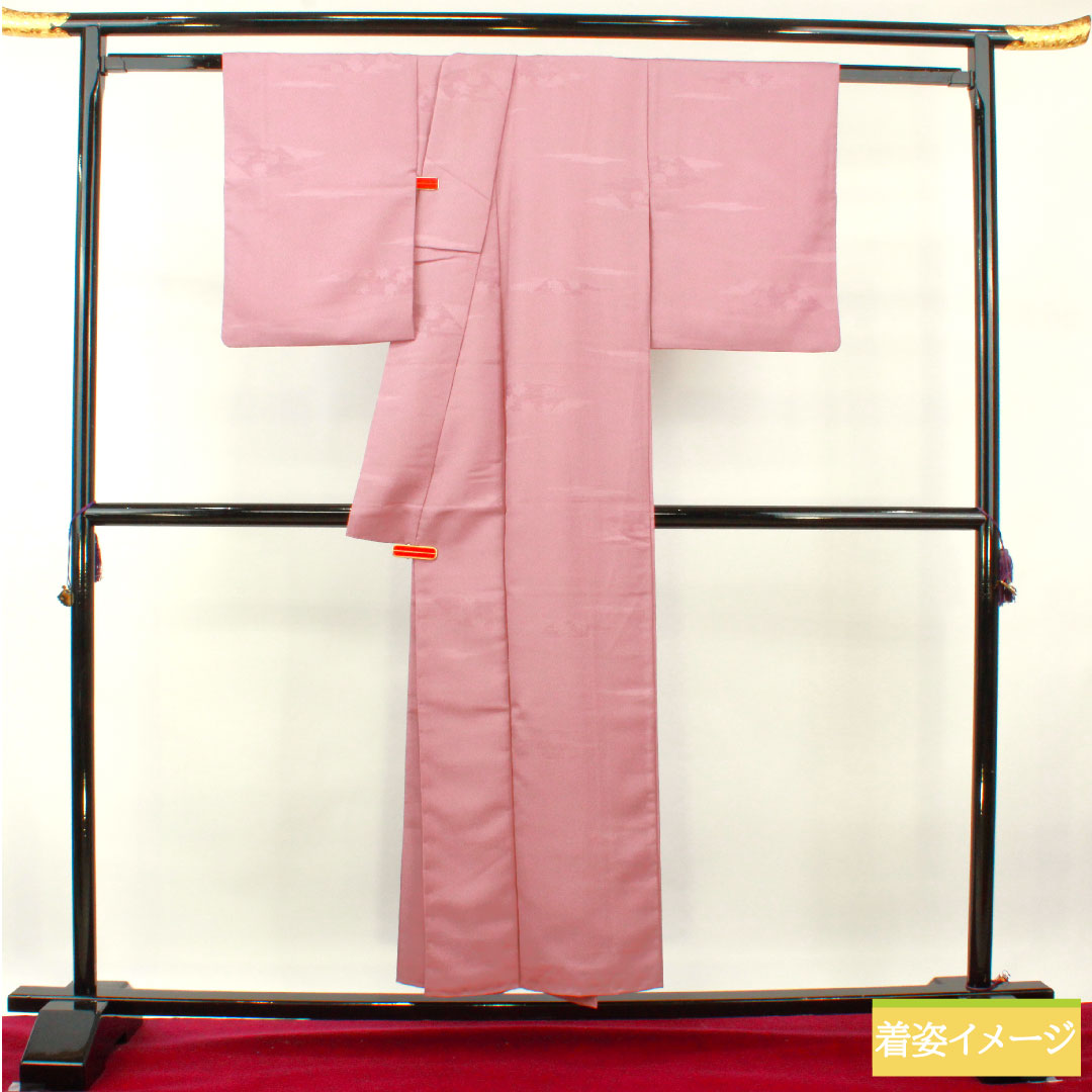 色無地 ポリエステル 身丈151cm 裄丈61.5cm 美人祭色（びじんさいいろ） 洗える着物 吉祥文様 袷 Bランク 紫系 1114001274220