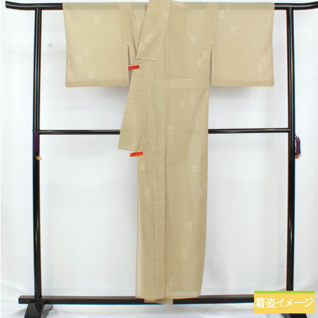 Summer kimono, polyester, small pattern, length 152.5cm, sleeve length 64cm, linen color, geometric pattern, washable, gauze, beige, S rank, product number 1132002672225