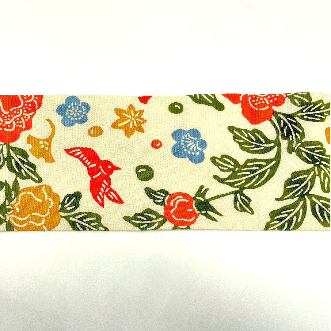 Nagoya obi, stencil-dyed obi, flower and bird pattern, obi length 378cm, pure silk, A rank, full length, casual, cream color, 1124002033315