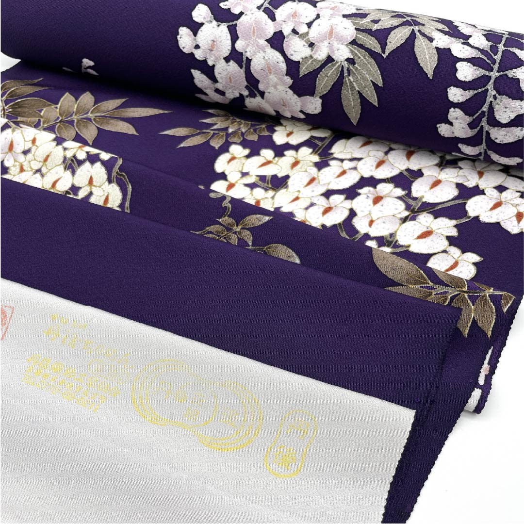 Fabric, Komon, Pure Silk, Eggplant Navy Blue, Tango Chirimen, Wisteria, Floral Pattern, New Rank, Purple, 1130001031920