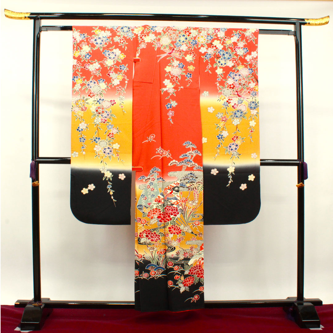 振袖 身丈156.5cm 裄丈64cm 袷  京紅型 吉祥文様  正絹 Sランク グラデーション系 1113001642399