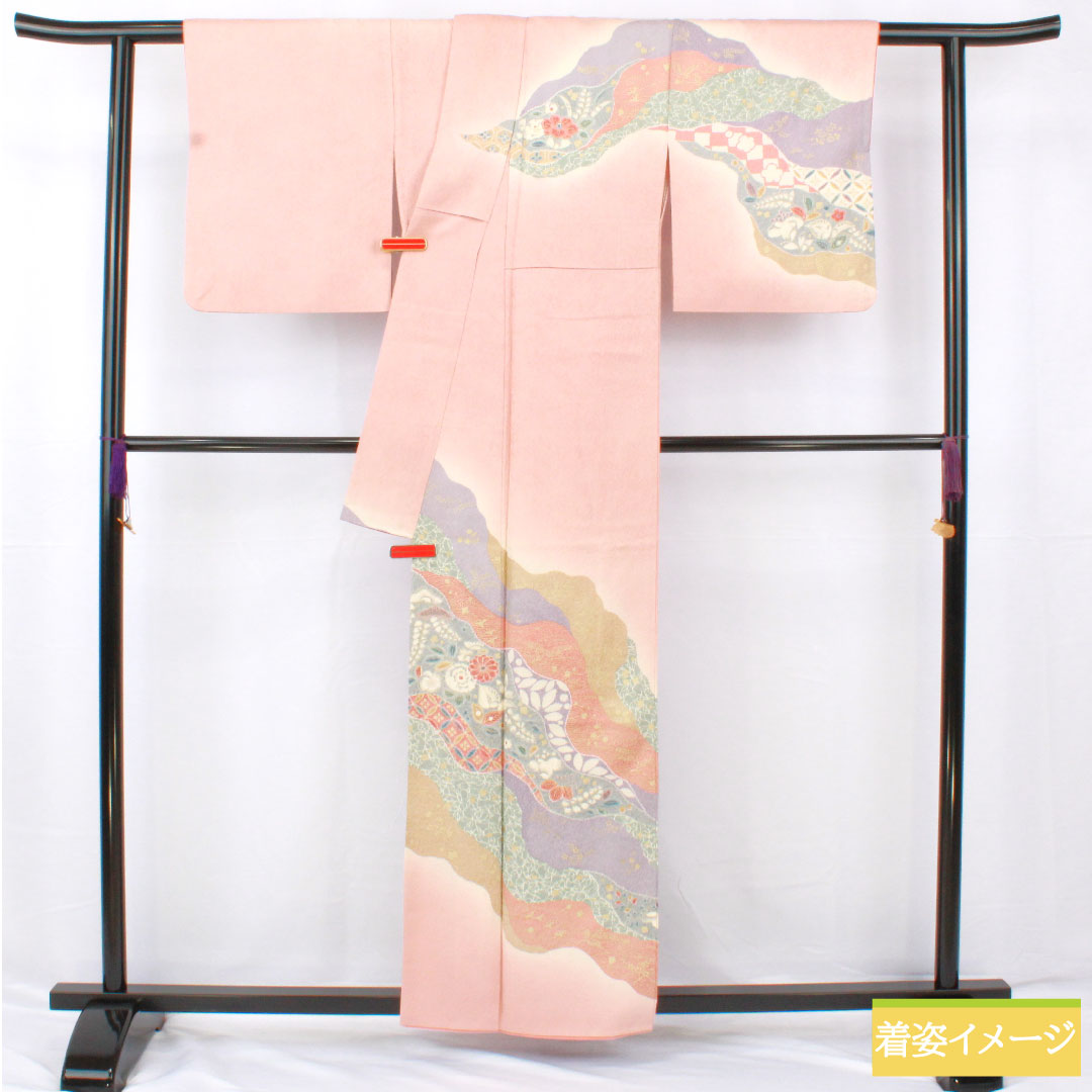 訪問着 正絹 袷 身丈159cm 裄丈63.5cm 東雲色（しののめいろ） 京友禅 辻ヶ花 Aランク ピンク系 1112005673313