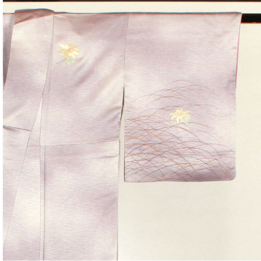 訪問着 袷 身丈153.5cm 裄丈62cm 刺繡 花模様 正絹 Aランク 紫系 1112001373220