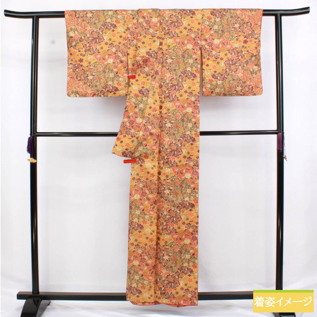 Komon (small pattern) kimono, polyester, length 158.5cm, sleeve length 63.5cm, lined, stencil-dyed, cloud-patterned, all-over floral print, washable, A-rank, gradient, 1115006093399