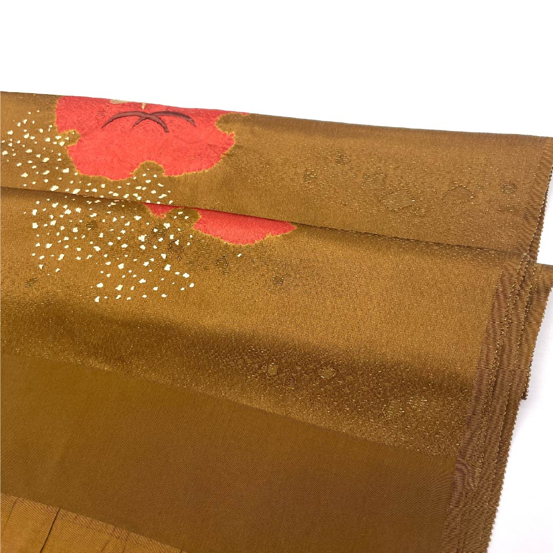 Obiage, pure silk, S rank, semi-formal, tawny (yellowish-brown), snow ring, partial shibori, embroidery, length approx. 170cm, width approx. 30.5cm, brown系 1136002722914