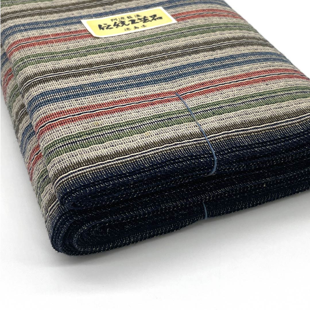 Yukata cloth, cotton, Awa Shijira, Important Intangible Cultural Property, genuine indigo dye, dark navy blue (Noukon-iro), S rank, beige, 1130000592925