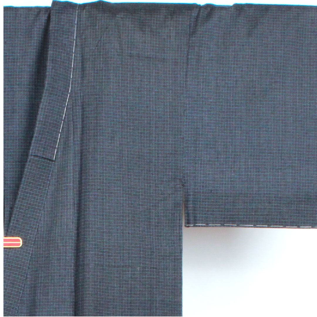 Men's, Length 137.5cm, Sleeve length 66.5cm, Check pattern, Pure silk, S rank, Lined, Navy blue, 1119000422318