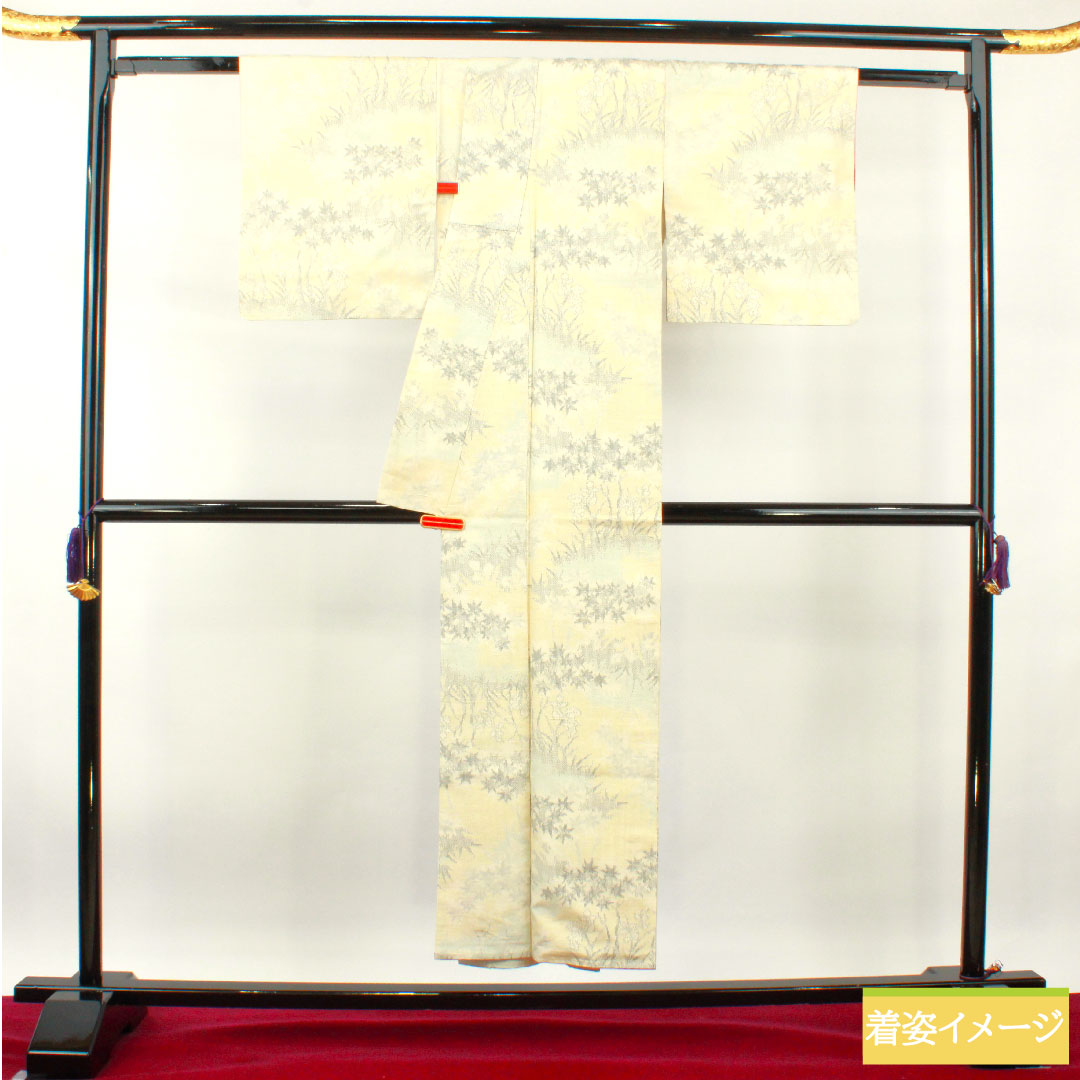紬 正絹 身丈150cm 裄丈63cm 抽象模様 しつけ糸付き 未使用品 Sランク 袷 クリーム系 1116003412115