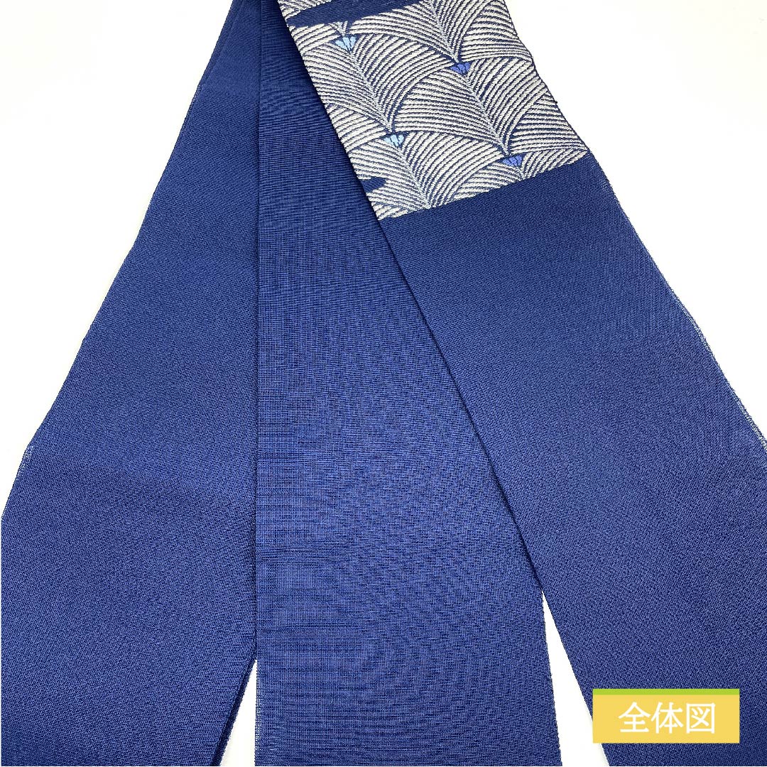 Half-width obi, polyester, Korean indigo, pine, accent pattern, classic pattern, obi length 376cm, navy, S rank, 1125001052318