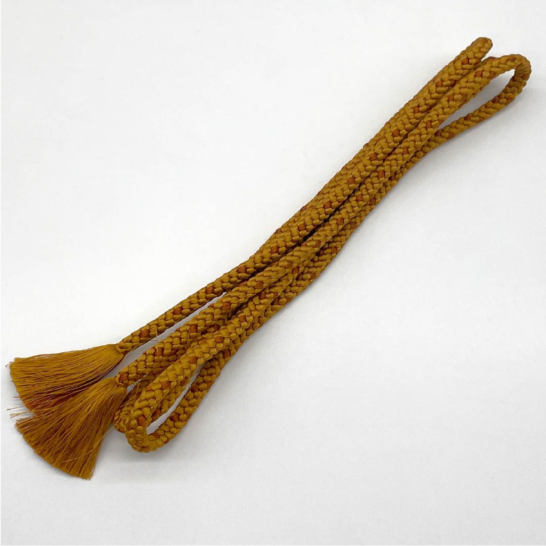 Amber-colored silk obi-jime (sash band) - Grade A, round braided, approximately 173cm long and 0.9cm wide, casual, brown, product number 1135004063414