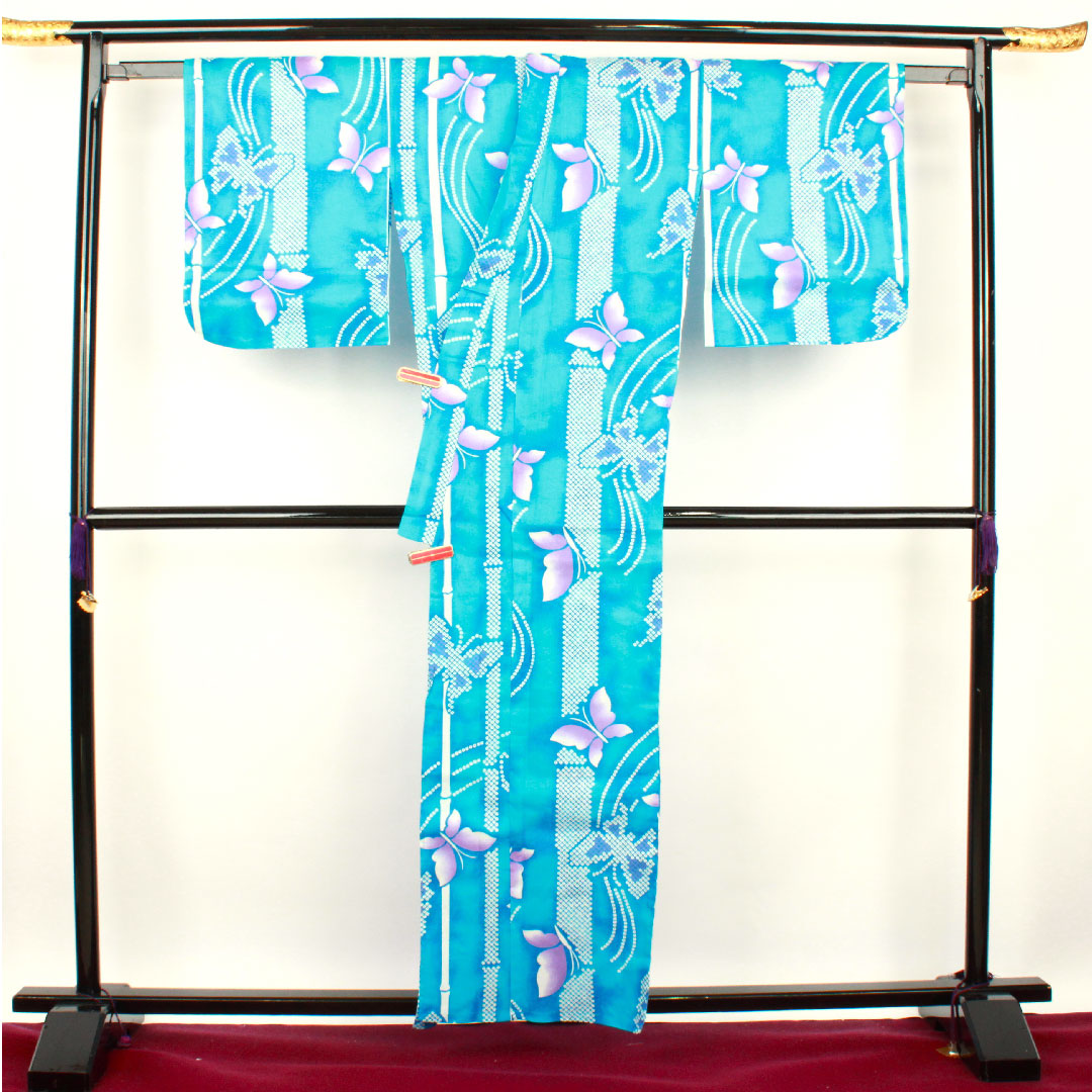 Butterfly Yukata Cotton S Rank Single Layer Length 160cm Sleeve Length 67cm Blue 1118001002417