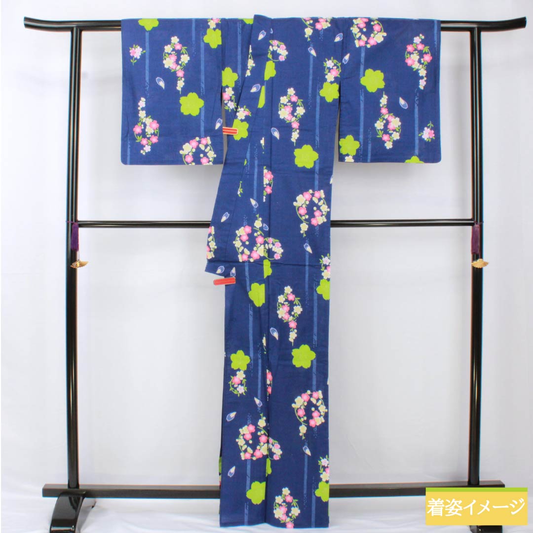 Yukata Cotton Length 166cm Sleeve length 65cm A rank Single layer Blue series Lapis lazuli color Flower pattern 1118005543517
