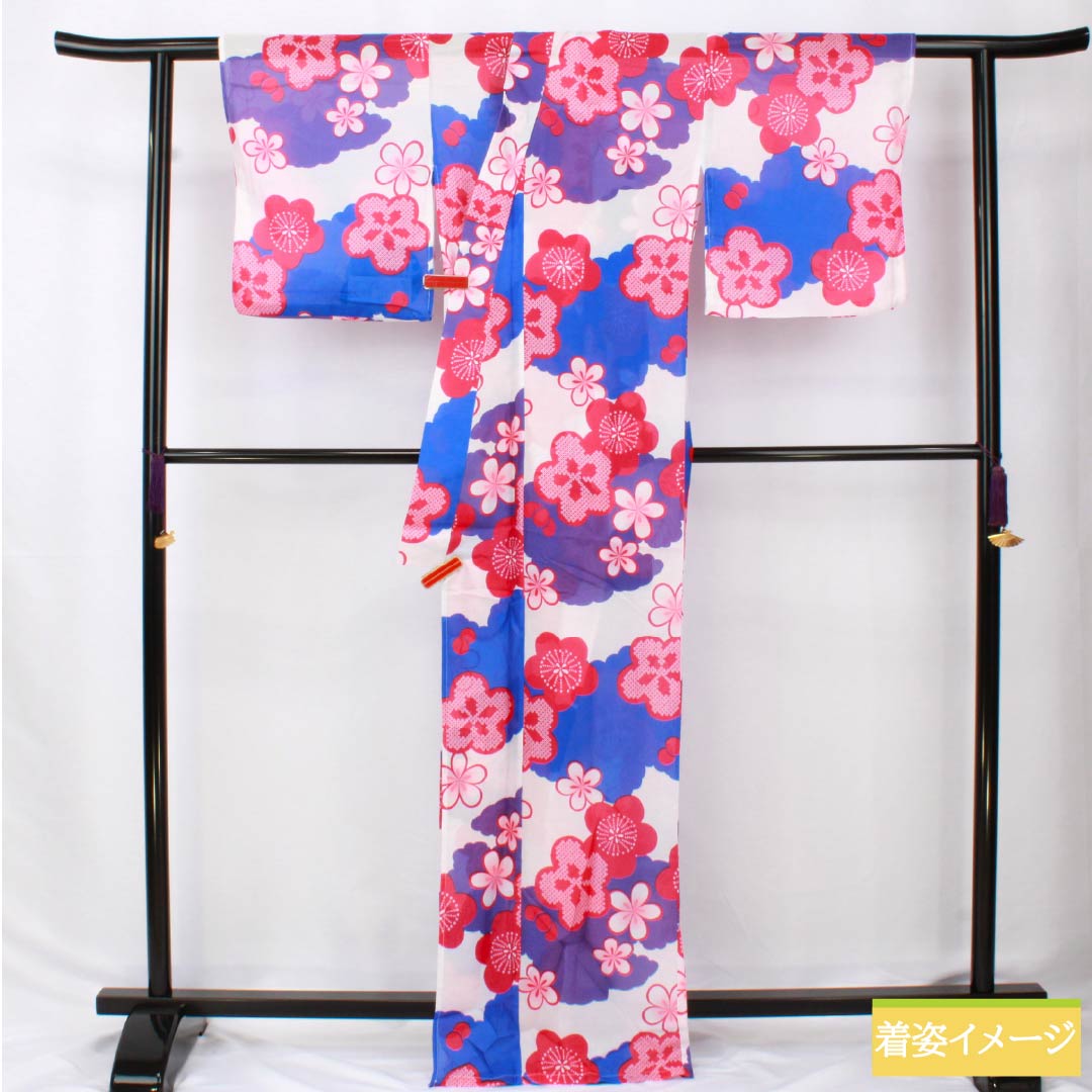 (Brand new, unused) Yukata (single-layer kimono) Polyester, Length 166cm, Sleeve Length 64cm, New Rank, White, Plum Blossom and Cloud Pattern, Product Number: 1118005681511