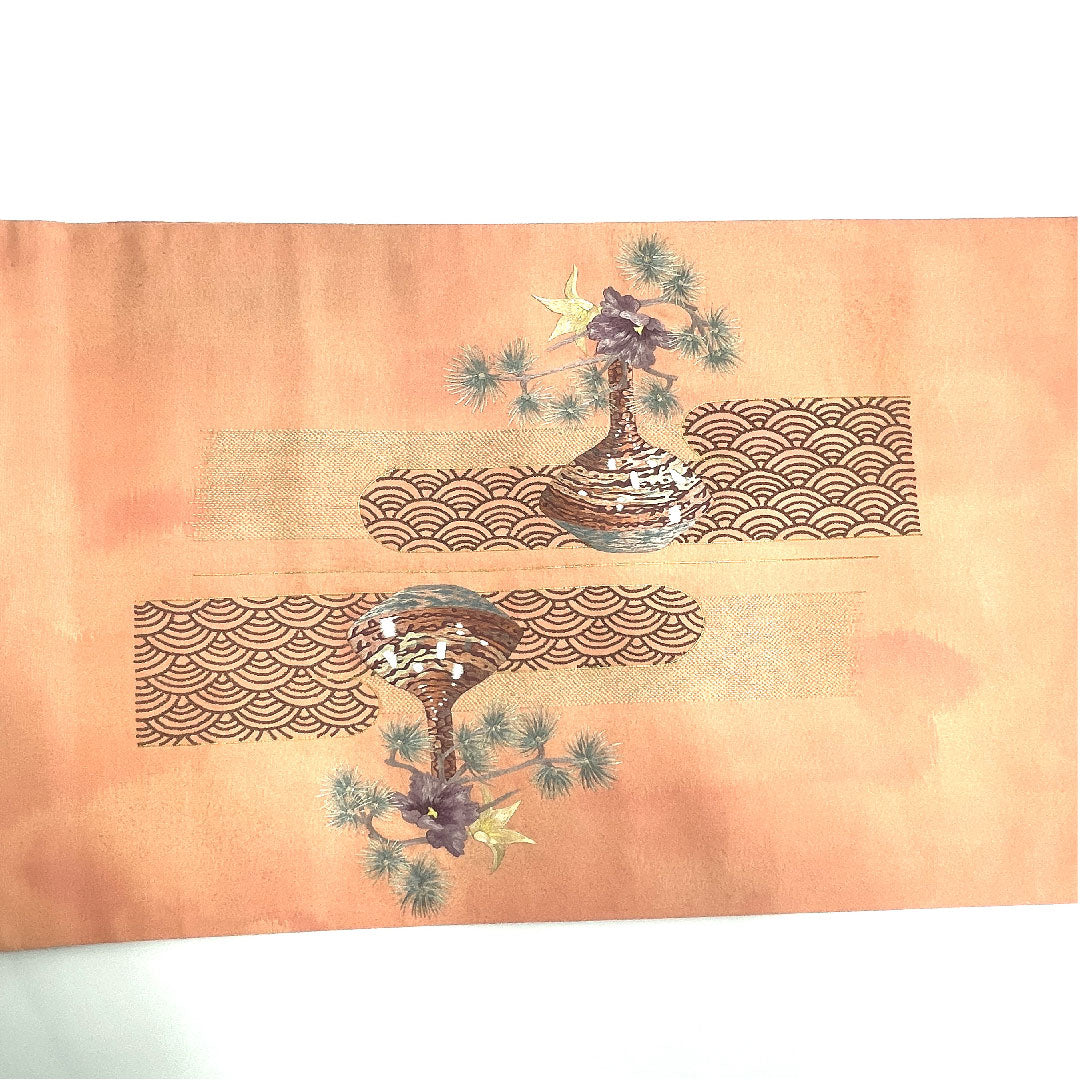 袋帯 蘇州刺繡 相良刺繡 青海波 花瓶 帯丈448cm 正絹 Aランク ポイント柄 セミフォーマル ピンク系 1123003493313