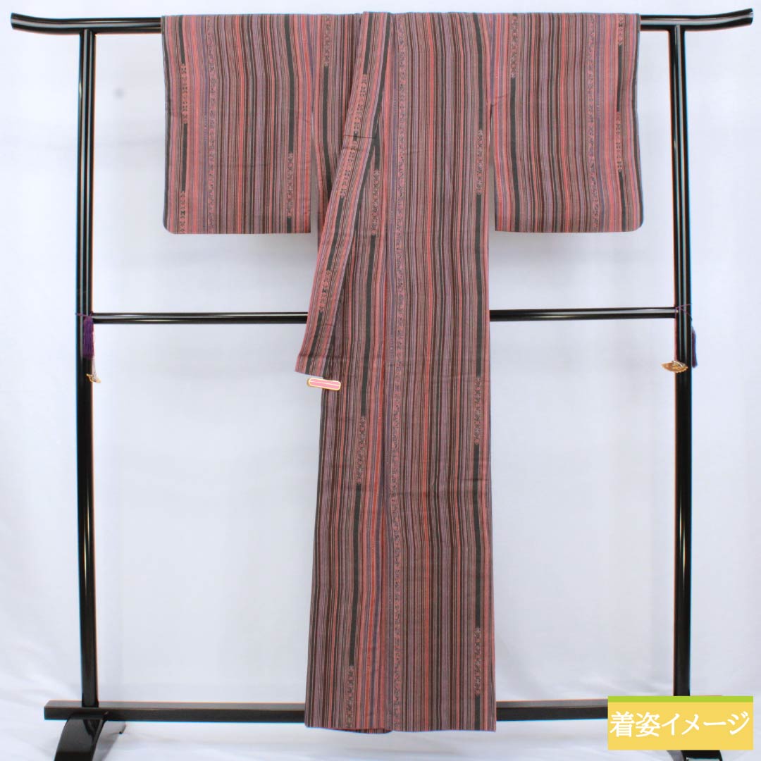 Komon silk S-rank kimono, length 157cm, sleeve length 64cm, lined, striped, small floral design, tsumugi fabric, gradation pattern, product number 1115007012399