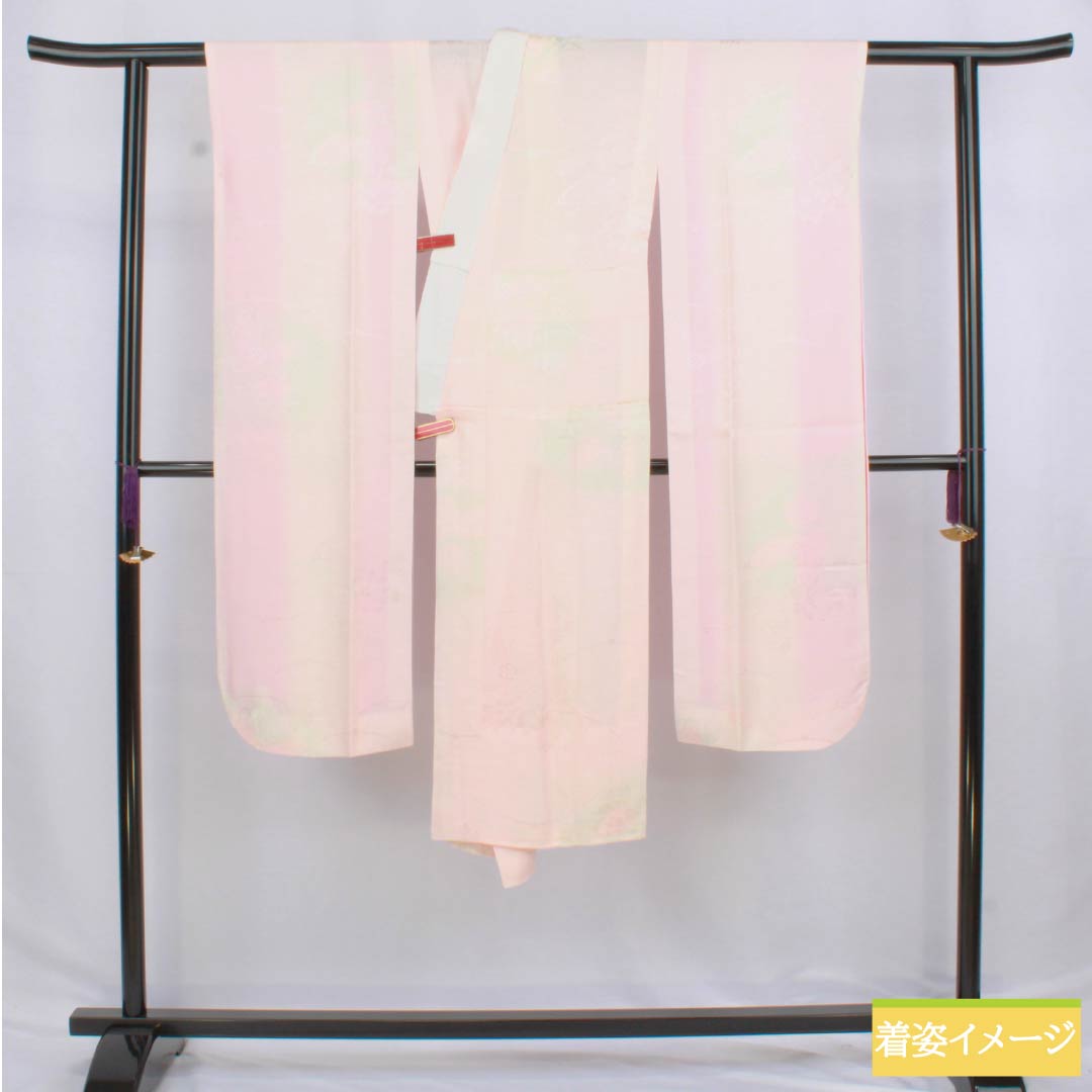 Nagajuban (long under-kimono) made of pure silk, S-rank, length 120.5cm, sleeve length 60.5cm, single-layer, floral and butterfly design, pink, product number 1129000852113