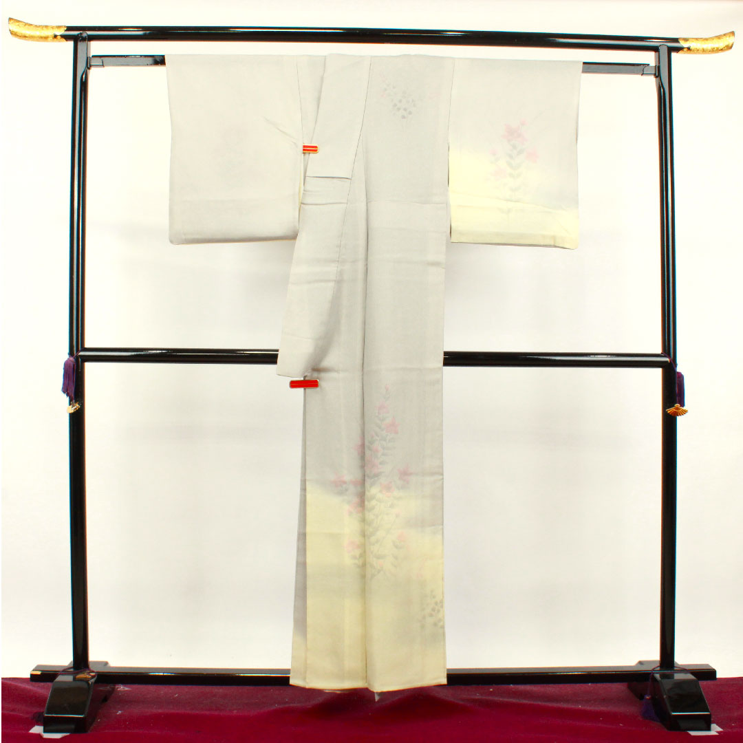 夏物 正絹 訪問着 身丈157cm 裄丈63.5cm 雲井鼠色（くもいねずいろ） 草花模様 二重紗 Aランク グレー系 1132001543322