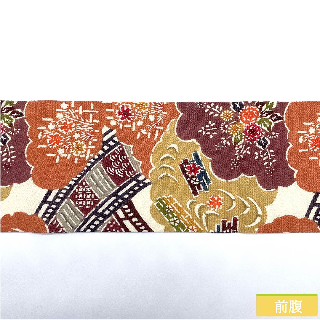 Nagoya obi, natural color, stencil dyeing, Kyo Bingata, classic pattern, cloud pattern, crepe fabric, obi length 362cm, pure silk, S rank, six-pass, casual, white, 1124005802311, Nagoya style